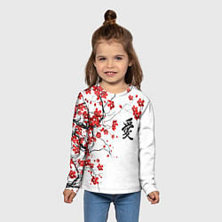 Лонгслив детский Сакура с иероглифом Любовь, цвет: 3D-принт — фото 2