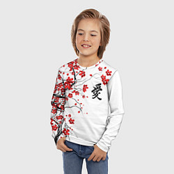 Лонгслив детский Сакура с иероглифом Любовь, цвет: 3D-принт — фото 2