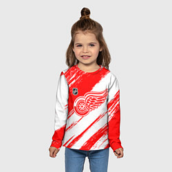 Лонгслив детский Детройт Ред Уингз - брызги красок, цвет: 3D-принт — фото 2