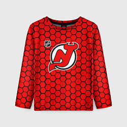 Лонгслив детский Нью Джерси Девилз - красные соты, цвет: 3D-принт