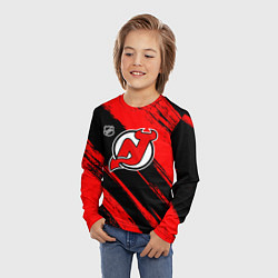 Лонгслив детский Нью Джерси Девилз - красные потертости, цвет: 3D-принт — фото 2