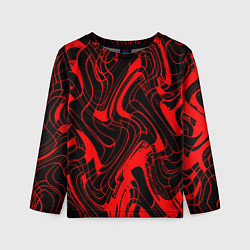 Детский лонгслив Чёрный с красным искажённая абстракция