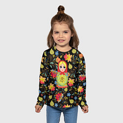 Лонгслив детский Хохломская роспись с русской матрёшкой, цвет: 3D-принт — фото 2