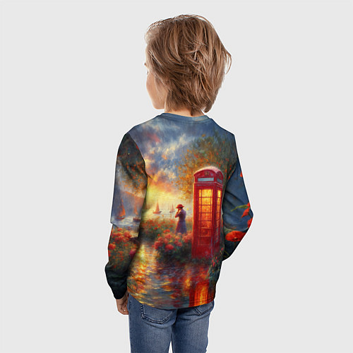 Детский лонгслив Пейзаж с красной телефонной будкой / 3D-принт – фото 4