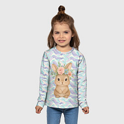 Лонгслив детский Зайчик с венком из цветов на голове, цвет: 3D-принт — фото 2