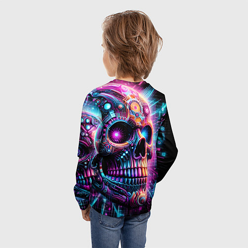 Детский лонгслив Neon cyber skull / 3D-принт – фото 4