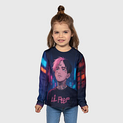 Лонгслив детский LiL Peep - Неоновый аниме арт, цвет: 3D-принт — фото 2