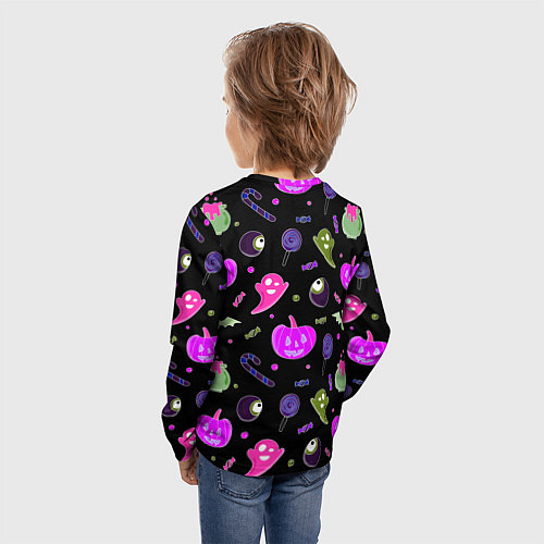 Детский лонгслив Halloween pink black pumpkin / 3D-принт – фото 4