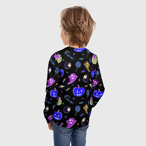 Детский лонгслив Halloween blue black pumpkin / 3D-принт – фото 4