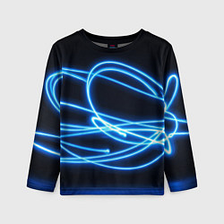 Лонгслив детский Неоновые голубые волны на черном фоне, цвет: 3D-принт