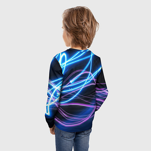 Детский лонгслив Неоновая абстракция на темном / 3D-принт – фото 4