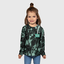 Лонгслив детский Номер 456 на фоне масок игры в кальмара, цвет: 3D-принт — фото 2
