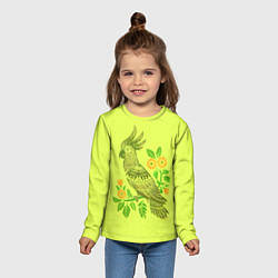 Лонгслив детский Попугай с маргаритками, цвет: 3D-принт — фото 2