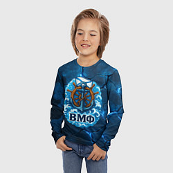 Лонгслив детский Штурвал ВМФ - на фоне светящихся разломов, цвет: 3D-принт — фото 2