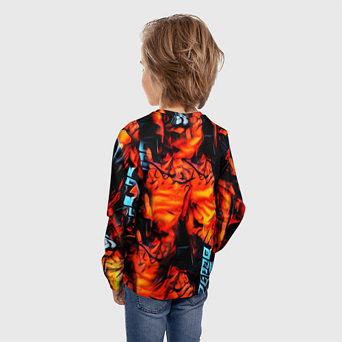 Детский лонгслив Абстрактная текстура рыжего пламени / 3D-принт – фото 4
