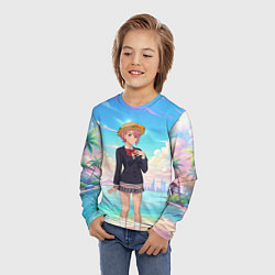 Лонгслив детский Дандадан Сиратори Айра на берегу моря, цвет: 3D-принт — фото 2