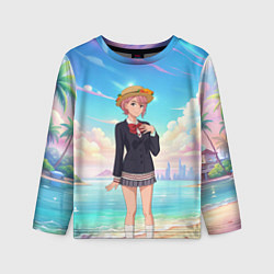 Лонгслив детский Дандадан Сиратори Айра на берегу моря, цвет: 3D-принт