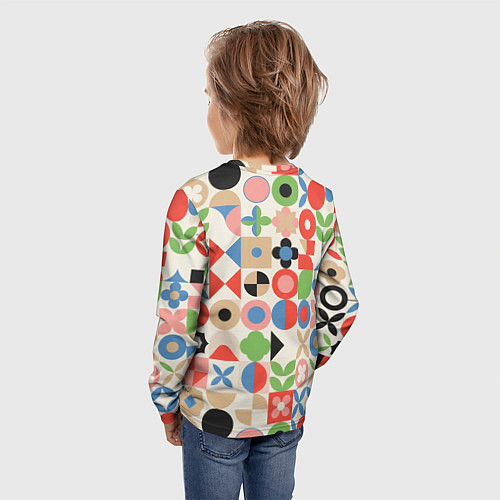 Детский лонгслив Геометрический узор с цветочными элементами - ретр / 3D-принт – фото 4