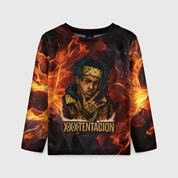 Детский лонгслив XXXTentacion на фоне огня