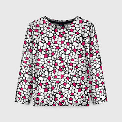 Лонгслив детский Мелкий красно белый мозаичный узор на черном, цвет: 3D-принт