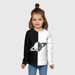 Лонгслив детский Сатурн черно-белый, цвет: 3D-принт — фото 2