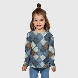 Лонгслив детский Джинсовый пэчворк ромбовый узор, цвет: 3D-принт — фото 2