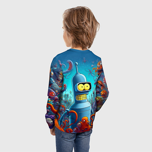 Детский лонгслив Робот-сгибальщик Бендер среди монстров - нейроарт / 3D-принт – фото 4