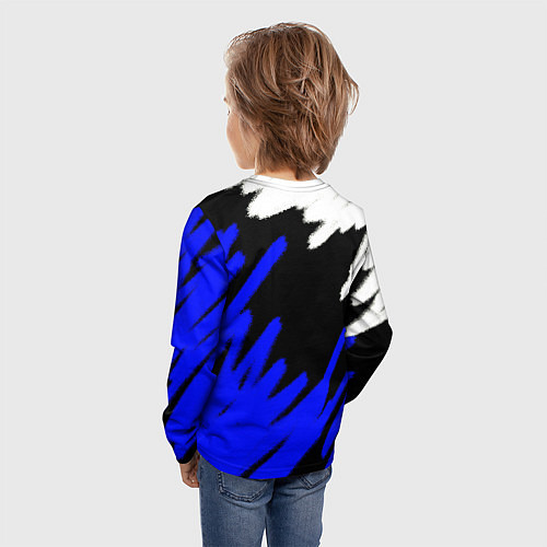 Детский лонгслив Россия чёрно-синий штрихи / 3D-принт – фото 4