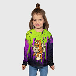 Лонгслив детский Кот на унитазе читает газету, цвет: 3D-принт — фото 2