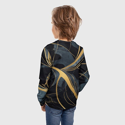 Детский лонгслив Мраморный узор с золотыми полосками / 3D-принт – фото 4