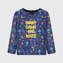 Детский лонгслив Keep calm and buzz - пчелы и цветы