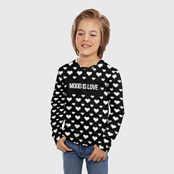 Лонгслив детский Настроение любовь чёрный с сердечками, цвет: 3D-принт — фото 2