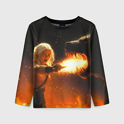 Лонгслив детский Цири сражается с монстром медведем, цвет: 3D-принт