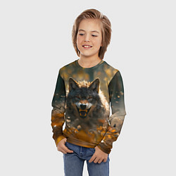 Лонгслив детский Злой волк в осенней листве, цвет: 3D-принт — фото 2