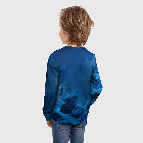 Детский лонгслив Волк на фоне зимнего пейзажа / 3D-принт – фото 4