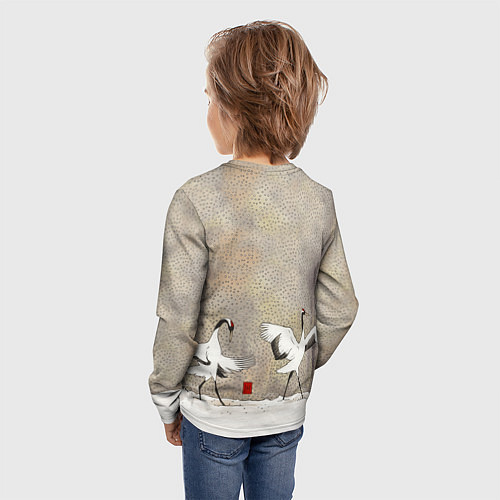 Детский лонгслив Журавли зимняя акварель / 3D-принт – фото 4