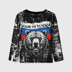 Детский лонгслив Медведь на фоне Росийсского флага