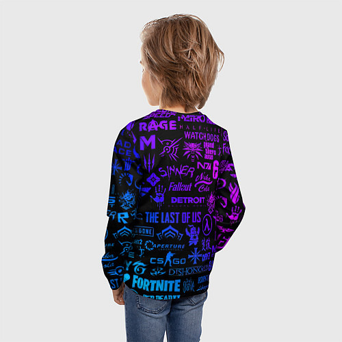 Детский лонгслив Барселона неоновые логотипы игр / 3D-принт – фото 4