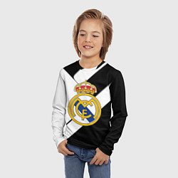 Лонгслив детский Реал Мадрид черно белые полосы, цвет: 3D-принт — фото 2