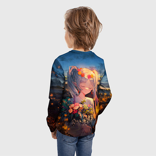 Детский лонгслив Фрирен с цветами / 3D-принт – фото 4