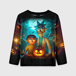 Детский лонгслив Morty and Rick with pumpkin - neon halloween