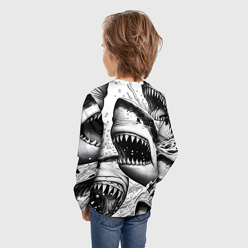 Детский лонгслив Белая акула - стая / 3D-принт – фото 4