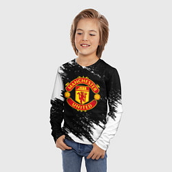 Лонгслив детский Манчестер Юнайтед белые краски, цвет: 3D-принт — фото 2