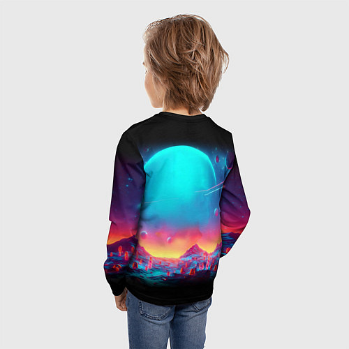 Детский лонгслив Космонавт Бендер на неоновой планете / 3D-принт – фото 4