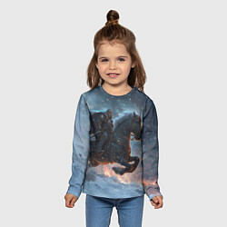 Лонгслив детский Всадник на лошади в снежную бурю, цвет: 3D-принт — фото 2