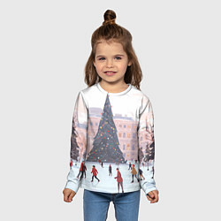 Лонгслив детский Новогодний каток у елки, цвет: 3D-принт — фото 2