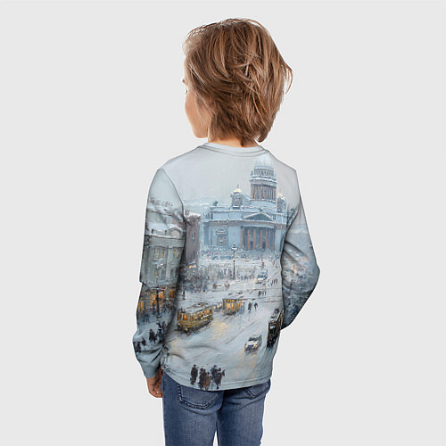 Детский лонгслив Новогодняя улица Питера / 3D-принт – фото 4