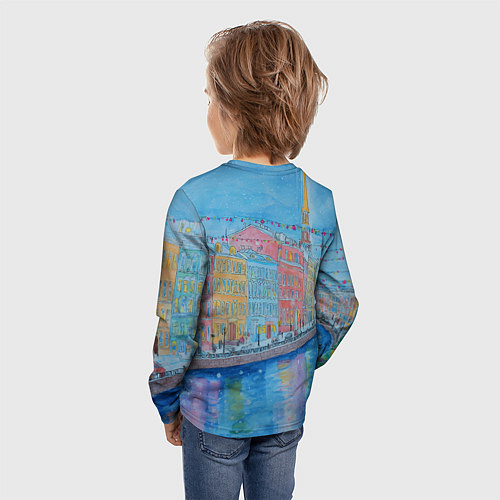 Детский лонгслив Новогодний рисованный Санкт-Петербург / 3D-принт – фото 4