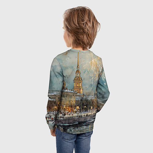 Детский лонгслив Новогодний салют в Питере / 3D-принт – фото 4