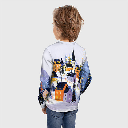 Детский лонгслив Новогодние домики на горе / 3D-принт – фото 4